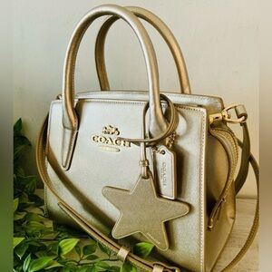 NWT COACH ANDREA CARRYALL BAG W/STAR PEARLIZED LEATHER LIGHT CHAMPAGNE
